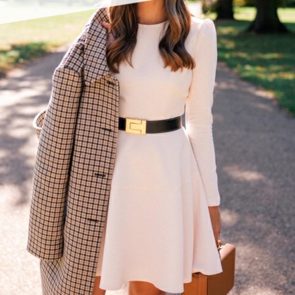 Gal Meets Glam Celeste Fit and Flare Ivory/White Long-Sleeve Dress, Size 8 - Picture 3 of 4